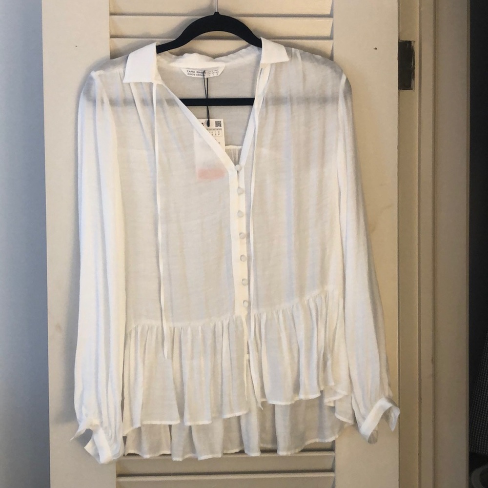 Zara Basic Relaxed-fit White Peplum Top